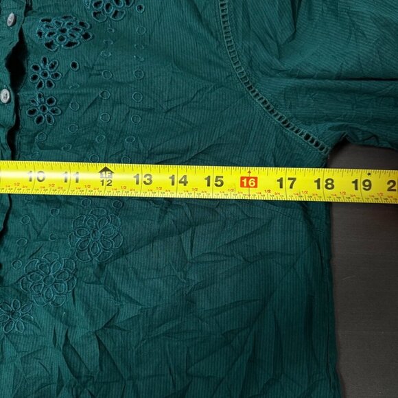 J. Crew Dark Spruce Ruffle Sleeve Embroidered Eyelet Blouse AR971 - Picture 7 of 14